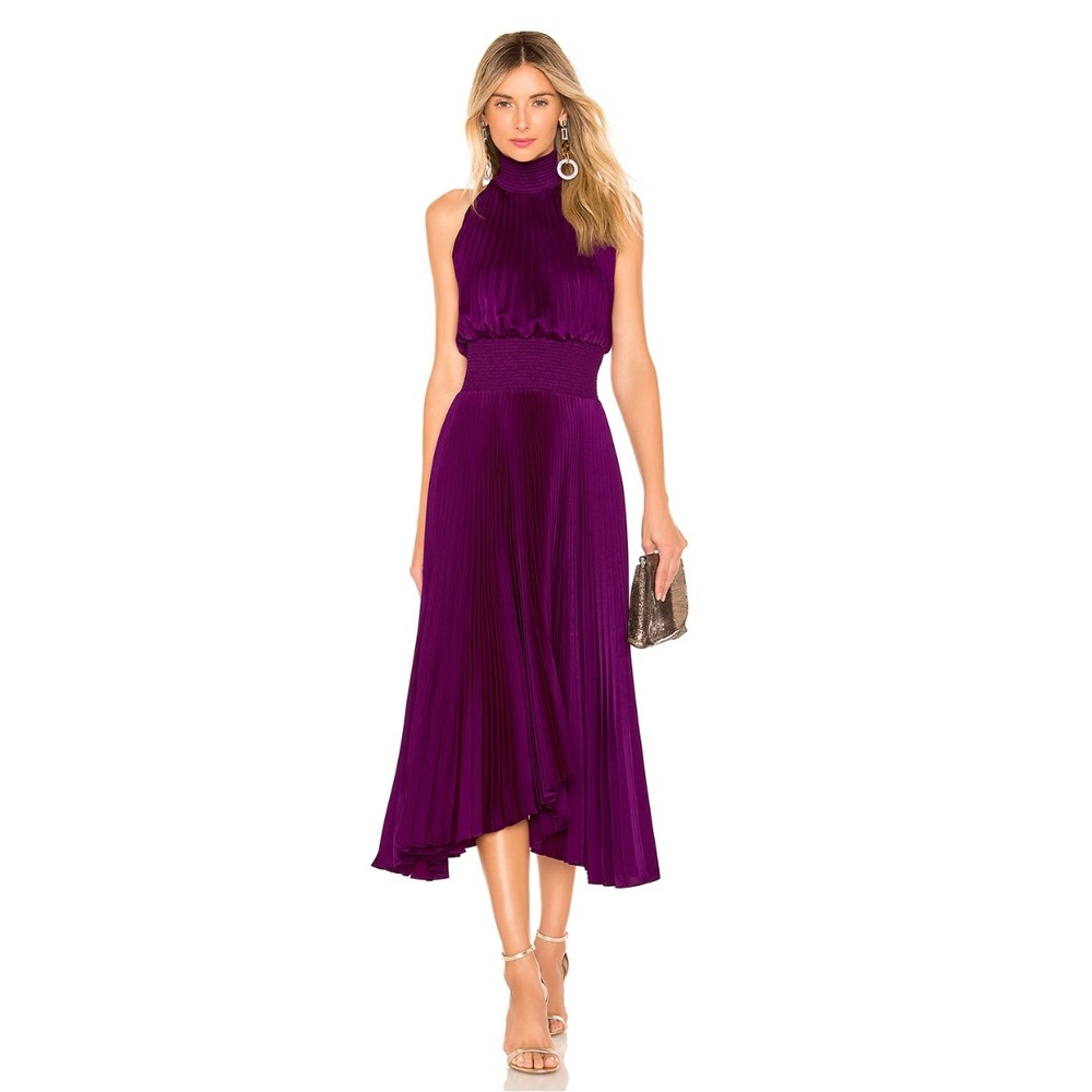 A.L.C. ALC Renzo Dress Pleated Midi Purple Mock Neck Sleeveless Womens Size 4